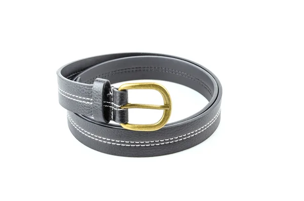 Black leather belt isolated white background — Stock Photo, Image