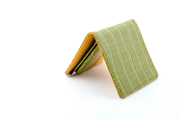Carteira de couro verde isolado fundo branco — Fotografia de Stock