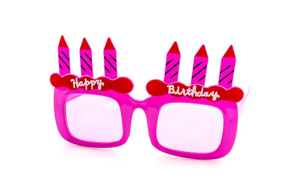 Zadowolony urodziny okulary na białym tle — Zdjęcie stockowe
