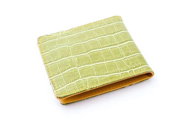 녹색 가죽 지갑 고립 된 흰색 배경 — 스톡 사진