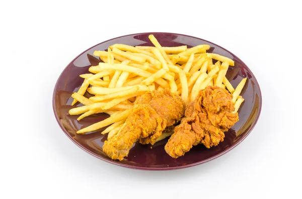 French fries and fried chicken isolated — Stock Photo, Image