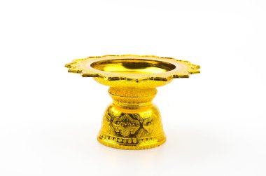 Altın tepsi izole beyaz arka plan