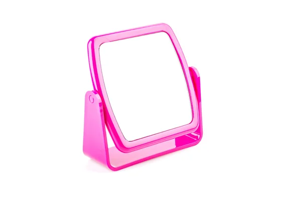 Mesa espejo rosa aislado fondo blanco —  Fotos de Stock