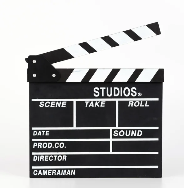 Clapper movie board isolated white background — Stock Photo, Image