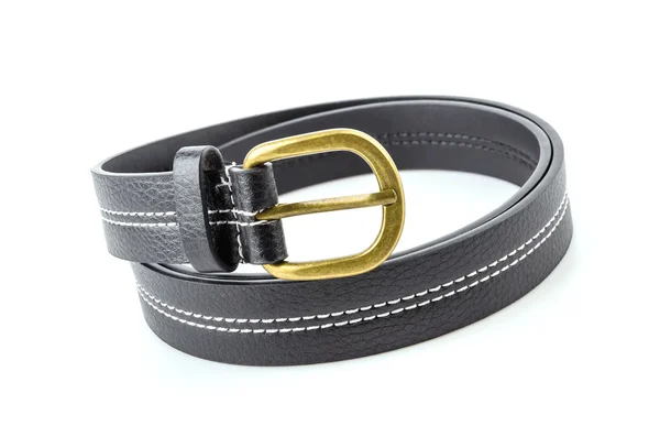 Black leather belt isolated white background — Stock Photo, Image