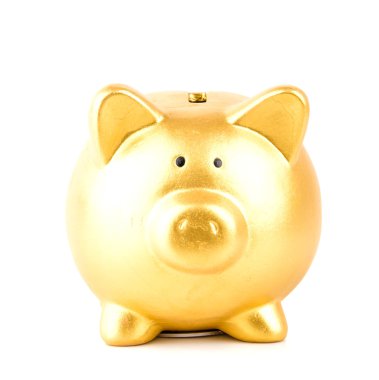 gold piggy bank isolated white background clipart
