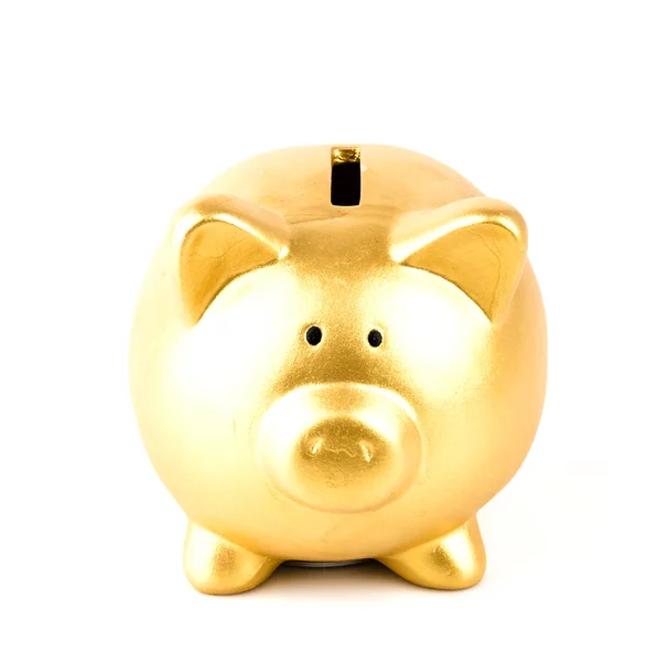 Gouden piggy bank geïsoleerd witte achtergrond — Stockfoto