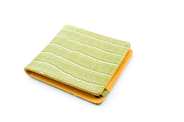 녹색 가죽 지갑 고립 된 흰색 배경 — 스톡 사진