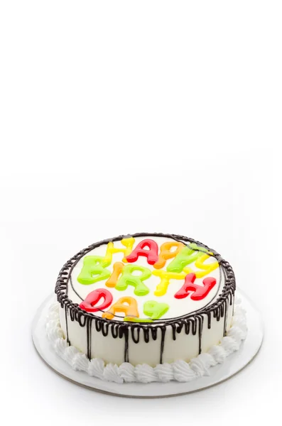 Торт с днем рождения на белом — стоковое фото