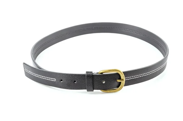 Black leather belt isolated white background — Stock Photo, Image