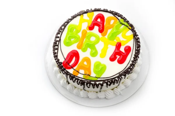 Mutlu doğum günü pastası üzerinde beyaz izole — Stok fotoğraf