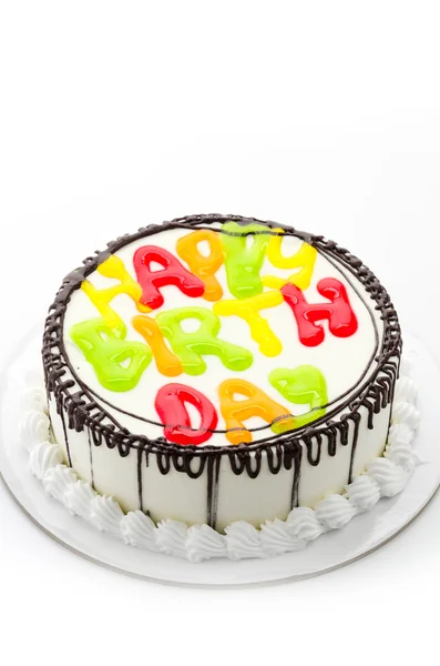 Happy birthday cake isolated on white — Stock Photo, Image