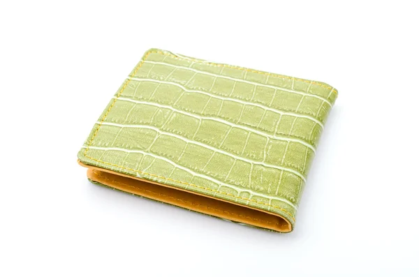 Grönt läder plånbok isolerade vit bakgrund — Stockfoto