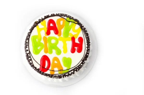 Mutlu doğum günü pastası üzerinde beyaz izole — Stok fotoğraf
