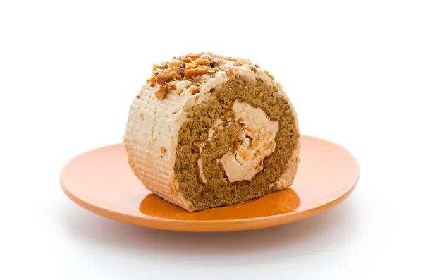 Roll kávé torta elszigetelt fehér background — Stock Fotó