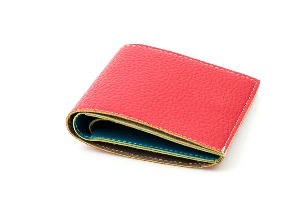Czerwony skórzany portfel na białym tle — Zdjęcie stockowe