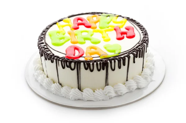 Happy birthday cake isolated on white — Stock Photo, Image