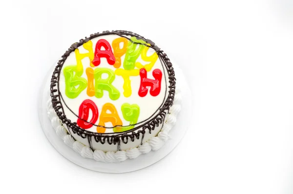 白で隔離される幸せな誕生日ケーキ — ストック写真