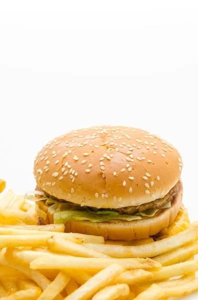 Hamburger, hranolky — Stock fotografie