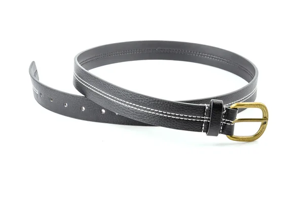Cinturón de cuero negro aislado fondo blanco —  Fotos de Stock