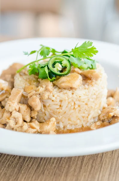Pollo con salsa marrón sobre arroz —  Fotos de Stock