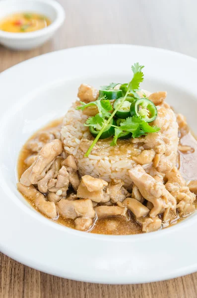 Pollo con salsa marrón sobre arroz —  Fotos de Stock