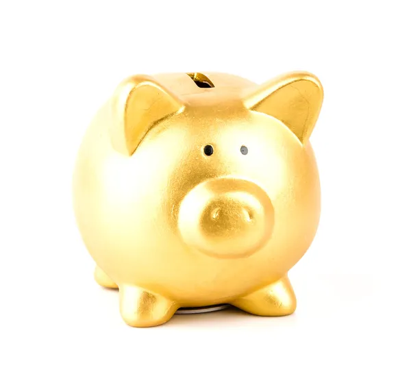 Gouden piggy bank geïsoleerd witte achtergrond — Stockfoto