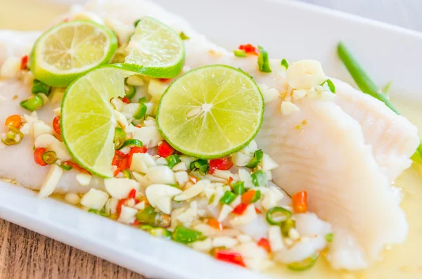 Steamed basa fish — Stock Photo, Image