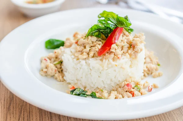 Spicy fried chicken and rice — Stock Photo, Image