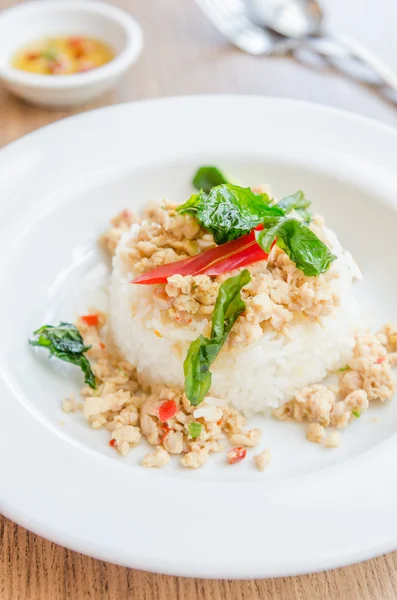 Spicy fried chicken with rice — Stockfoto