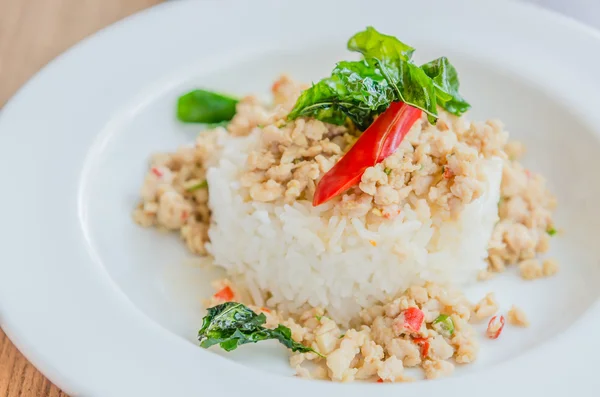 Spicy fried chicken with rice — Stock Photo, Image