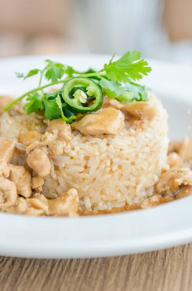 Pollo con salsa sobre arroz — Foto de Stock