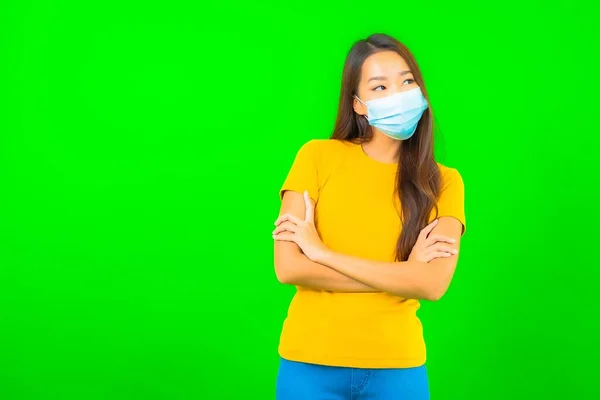 Portrait Beautiful Young Asian Woman Wear Mask Protect Covid19 Coronavirus — Stock Photo, Image