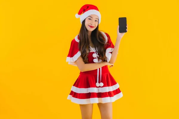 Retrato Bonito Jovem Asiático Mulher Desgaste Natal Roupas Chapéu Uso — Fotografia de Stock