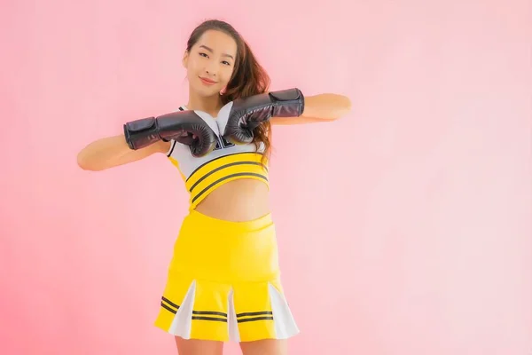 Porträt Schöne Junge Asiatische Frau Cheerleader Mit Boxen Aktion Auf — Stockfoto