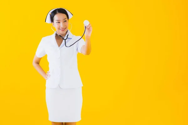 Portrait Beautiful Young Asian Woman Thai Nurse Use Stethoscope Patient — Stock Photo, Image