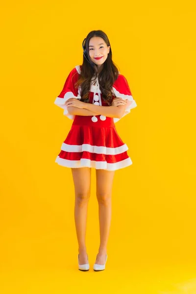Retrato Bonito Jovem Asiático Mulher Desgaste Natal Roupas Chapéu Com — Fotografia de Stock
