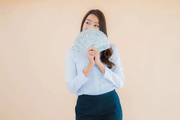 Retrato Hermosa Joven Negocio Asiático Mujer Con Dinero Efectivo Dinero — Foto de Stock