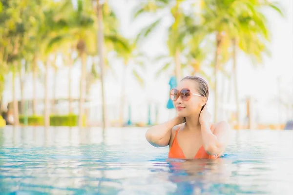 Portrait Beautiful Young Asian Woman Relax Smile Leisure Outdoor Swimming — Stock Photo, Image