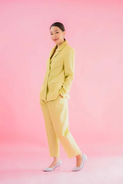 Retrato Bonito Jovem Asiático Mulher Negócios Sorriso Ação Cor Rosa — Fotografia de Stock