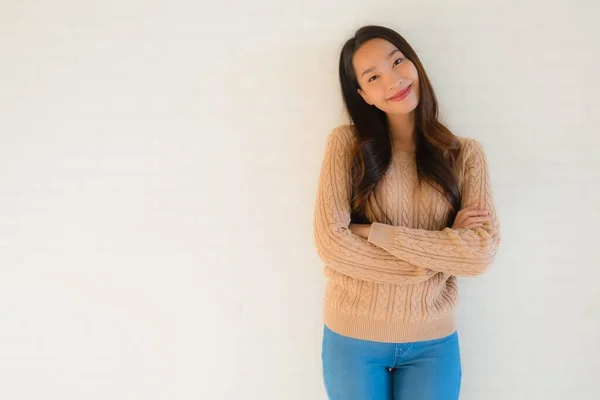 Retrato Hermosa Joven Asiático Mujeres Sonrisa Feliz Muchos Acción Con —  Fotos de Stock