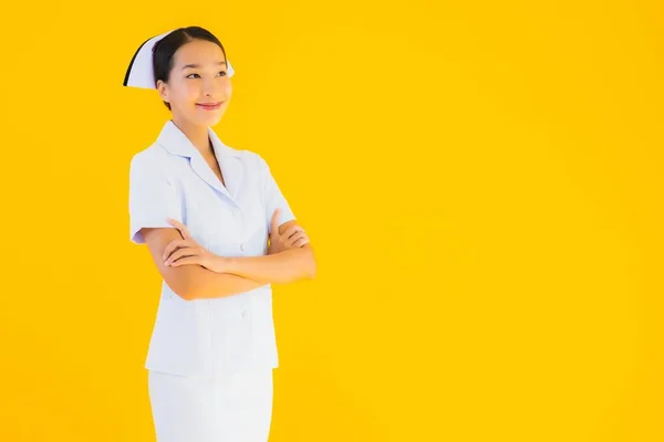 Retrato Hermoso Joven Asiático Tailandés Enfermera Muchos Trabajo Acción Para — Foto de Stock