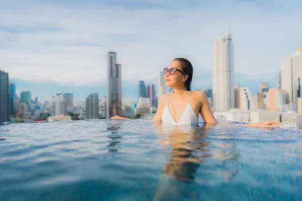 Portrait Beautiful Young Asian Woman Relax Happy Smile Leisure Outdoor — Stock Photo, Image