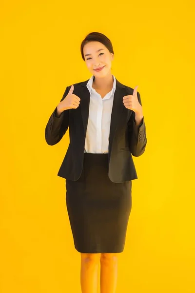 Beautiful Portrait Young Business Asian Woman Happy Smile Many Action — Stock Photo, Image