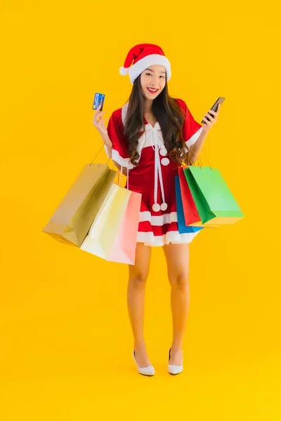 Retrato Hermosa Joven Asiática Mujer Usar Navidad Ropa Sombrero Con — Foto de Stock