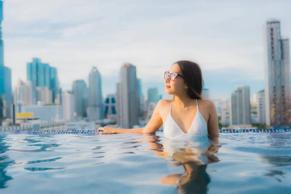 Portrait Beautiful Young Asian Woman Relax Happy Smile Leisure Outdoor — Stock Photo, Image