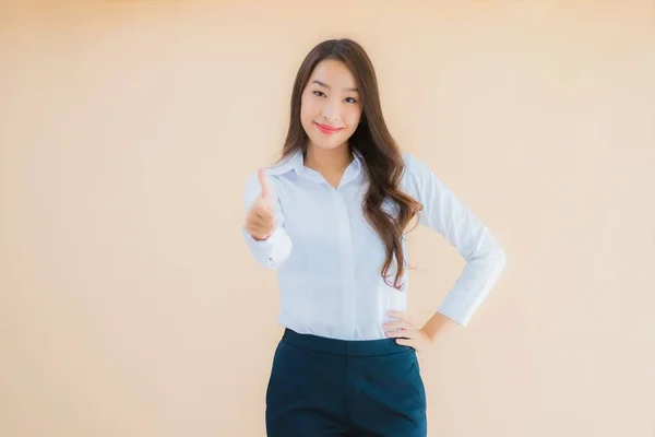 Portrait Beautiful Young Asian Business Woman Action Isolated Color Background — Stock Photo, Image