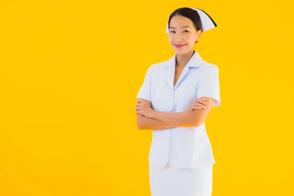 Retrato Hermoso Joven Asiático Tailandés Enfermera Muchos Trabajo Acción Para — Foto de Stock