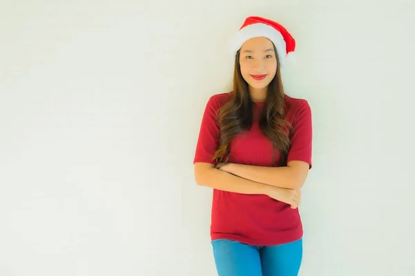 Портрет Красивих Молодих Азіатських Жінок Капелюсі Санти Святкування Різдвяний День — стокове фото