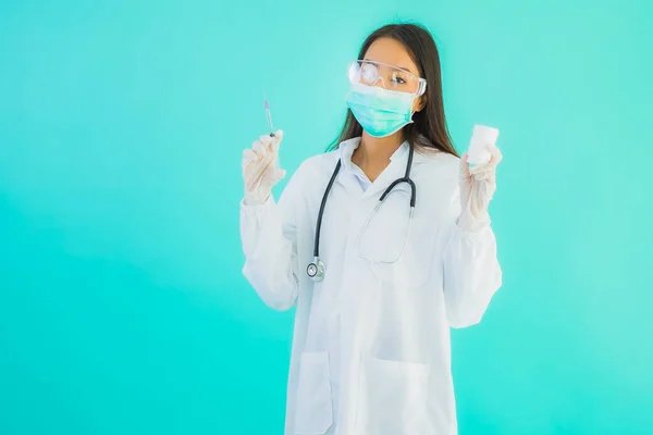 Portrait Belle Jeune Femme Asiatique Médecin Avec Seringue Vaccin Drung — Photo